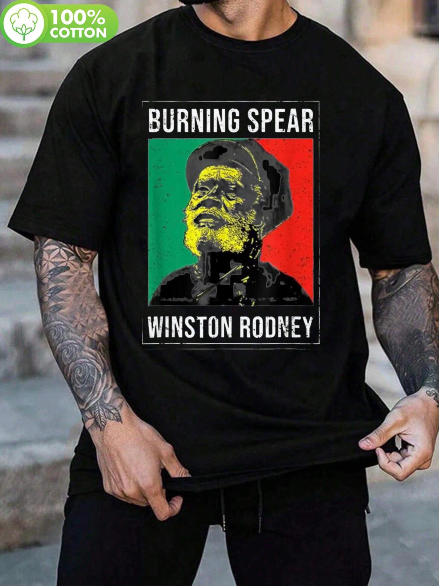 

Burning Spear Graphic T-shirt - Black Cotton Casual Tee with Trendy Winchester Rodney Design XXL