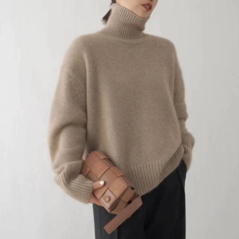 Autumn Women's Knitted Turtleneck Pullover Loose Thick High Neck Jumper Long Sleeved Korean Fashion Lazy Style Sweater Women