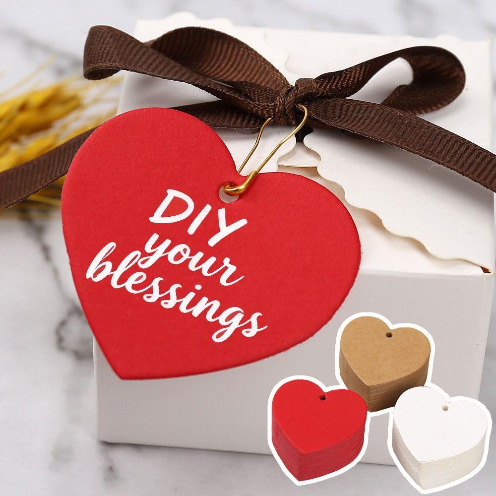 100pcs Heart Shaped Cards Gift Labels Kraft Paper Price Tag Craft Hang Tags  Happy Valentines Days