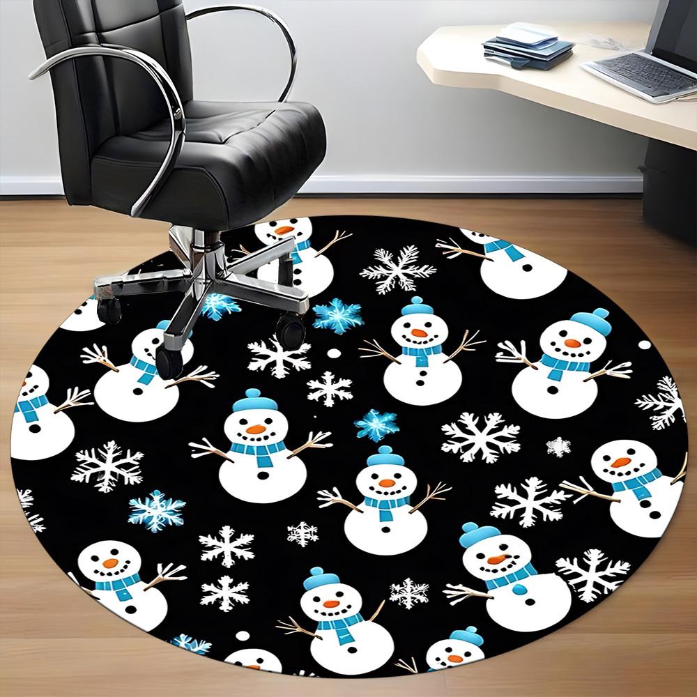 1pc Snowman-patterned Chair Carpet for Office Non-Slip, Machine Washable Rug for Office, Room - Holiday Decor, Machine Made yy251016182