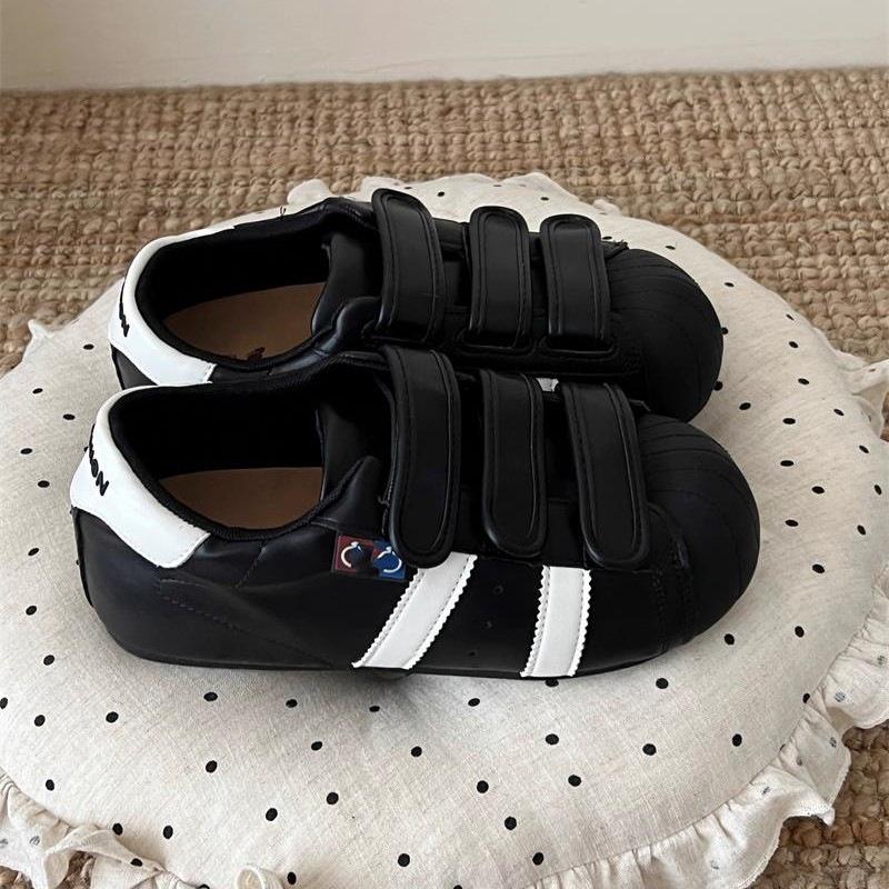 

Новые кроссовки на липучках Dexun Bread Little White Shoes женские 2025 осень студенческие универсальные под юбку кроссовки с ракушечным носком прилив 40 чёрный