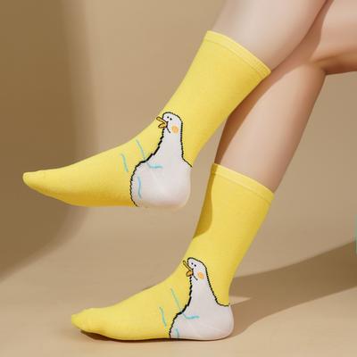 Sommer Cartoon Ente Mittel Baumwollsocken Schweißabsorbierend Niedlich Nahtlos Lange Socken