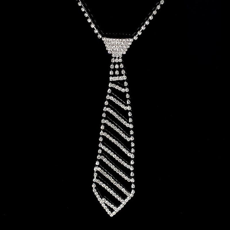 European and American Jewelry Rhinestone Necktie Long Necklace Women's Bow Tie Fashion Rhinestone Necktie Necklace