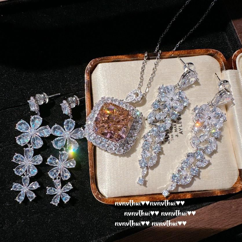Papalacha Cinnamon Large Carat Gemstone Necklace, Princess On The Run, 18K Gold Plated, Water Drop Flower Zircon Earrings