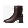 High Heel Square Head Short Boots Martin Boots Spring and Autumn Fleece Single Boots Women's Boots Rear Zipper Short Boots Women's Thick Heel Boots