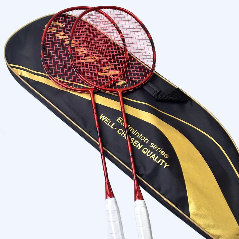 2-Piece Carbon Fiber Badminton Racket Set Intermediate To Advanced Players Pre-Strung G5 Grip Lightweight 80-84g
