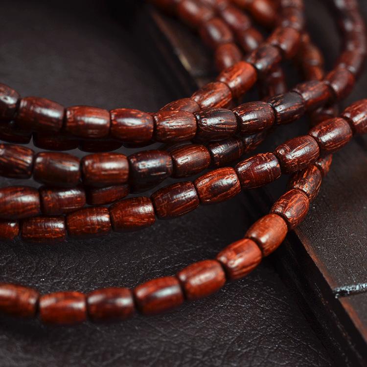 Natural Red Sandalwood Buddhist Bead Bracelet with Rice and Barrel-Shaped Beads