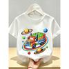 European Sizes Creative Building Block Truck Print Kids' Short Sleeve Cotton T-Shirt, Boys' Top, Soft, Breathable, Skin-Friendly
