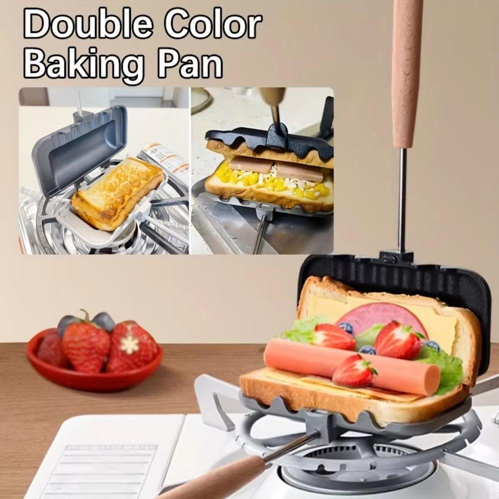 Long Handle Dual-Color Sandwich Grill Rectangular Sandwich Maker Sandwich Baking Pan  Kitchen Tool