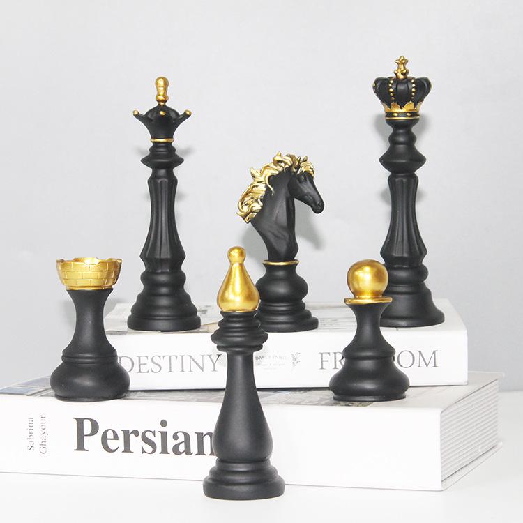 Black and White Chess Piece Resin Figurine for Creative Home Decor