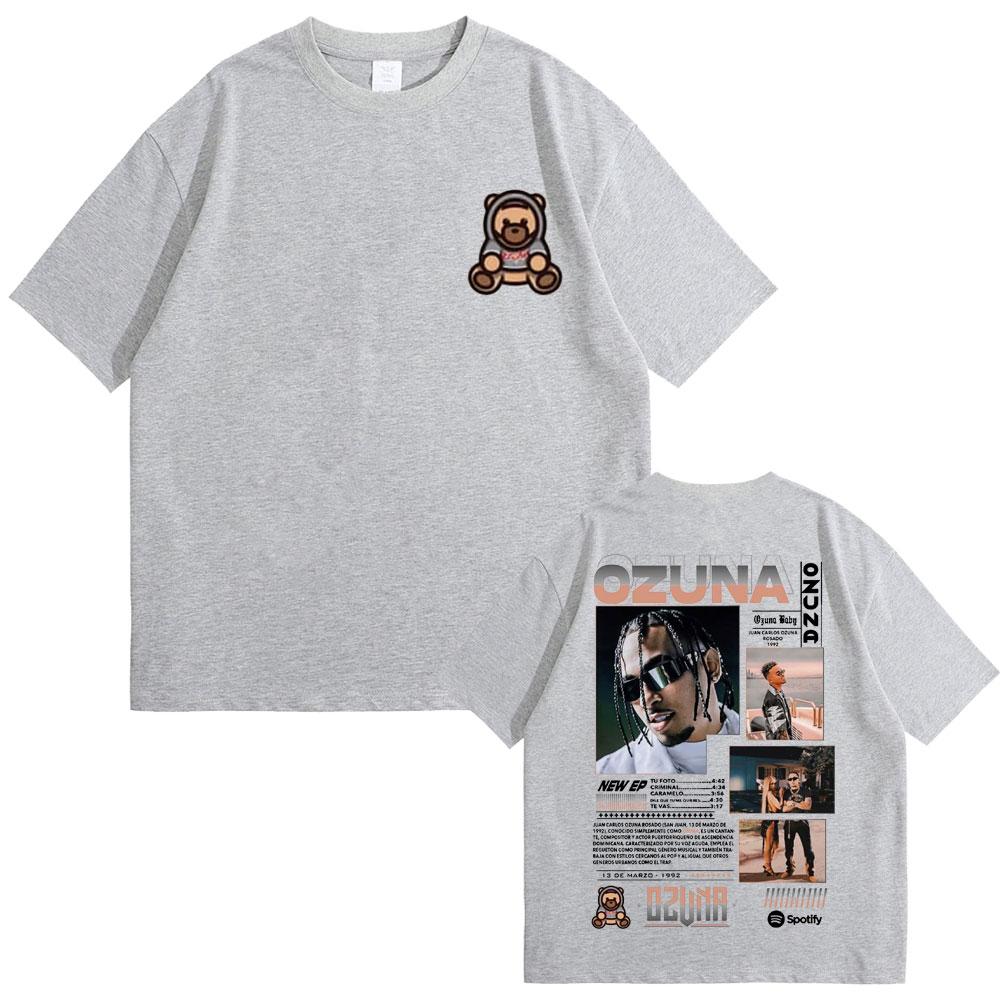 Rapper Ozuna Double Sided Print T-shirt Anuel AA Streetwear Men Women Hip Hop Oversized T-shirts Men's Fashion Vintage T Shirts