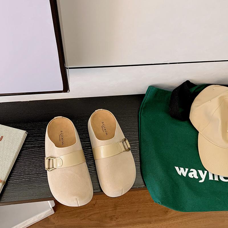 

Retro thick-soled bag head Birkenstock slippers women s outer wear 2025 autumn new non-slip heightening half slippers women s lazy shoes 40 бежевый