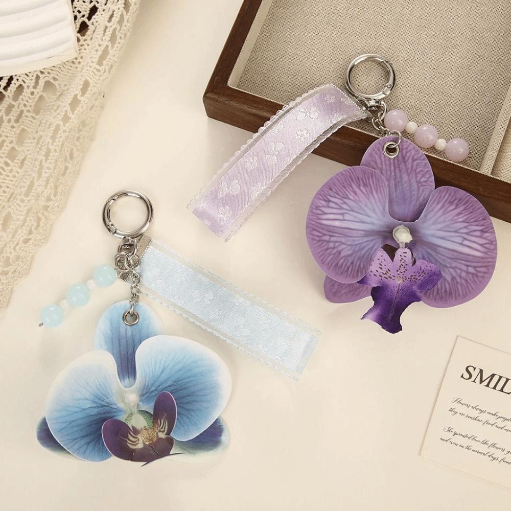 Färgglad Blommig Nyckelring Pärlor Väskhänge Ryggsäcksberlock Fjärilsorkidéhänge Barn