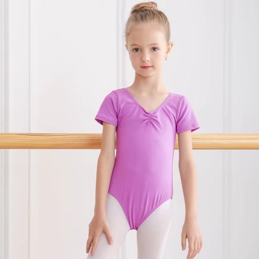 Short Sleeve Gymnastics Costume Elastic Ballet Dress Dance Wear Dance Bodysuit  for Toddler Kids