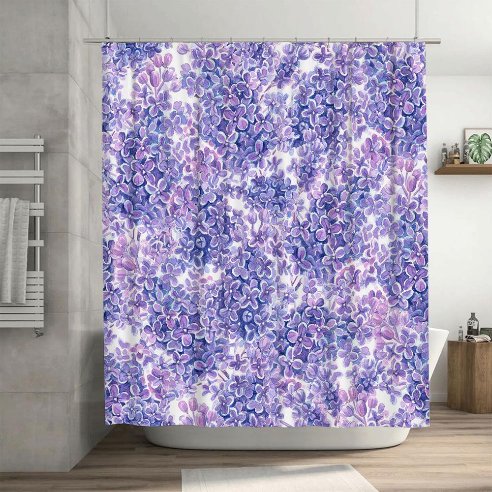 Purple Floral Shower Curtain Waterproof Bath Decorations Printed Decoration Modern Home Bathroom Linen Shower Curtains Set For B