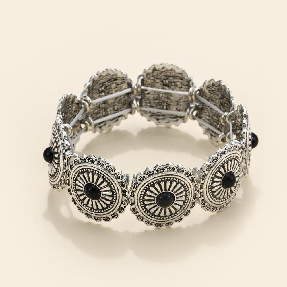 European and American Ethnic Style Personalized Retro Alloy Turquoise Elastic Bracelet Women's Bohemian Bracelet Jewelry