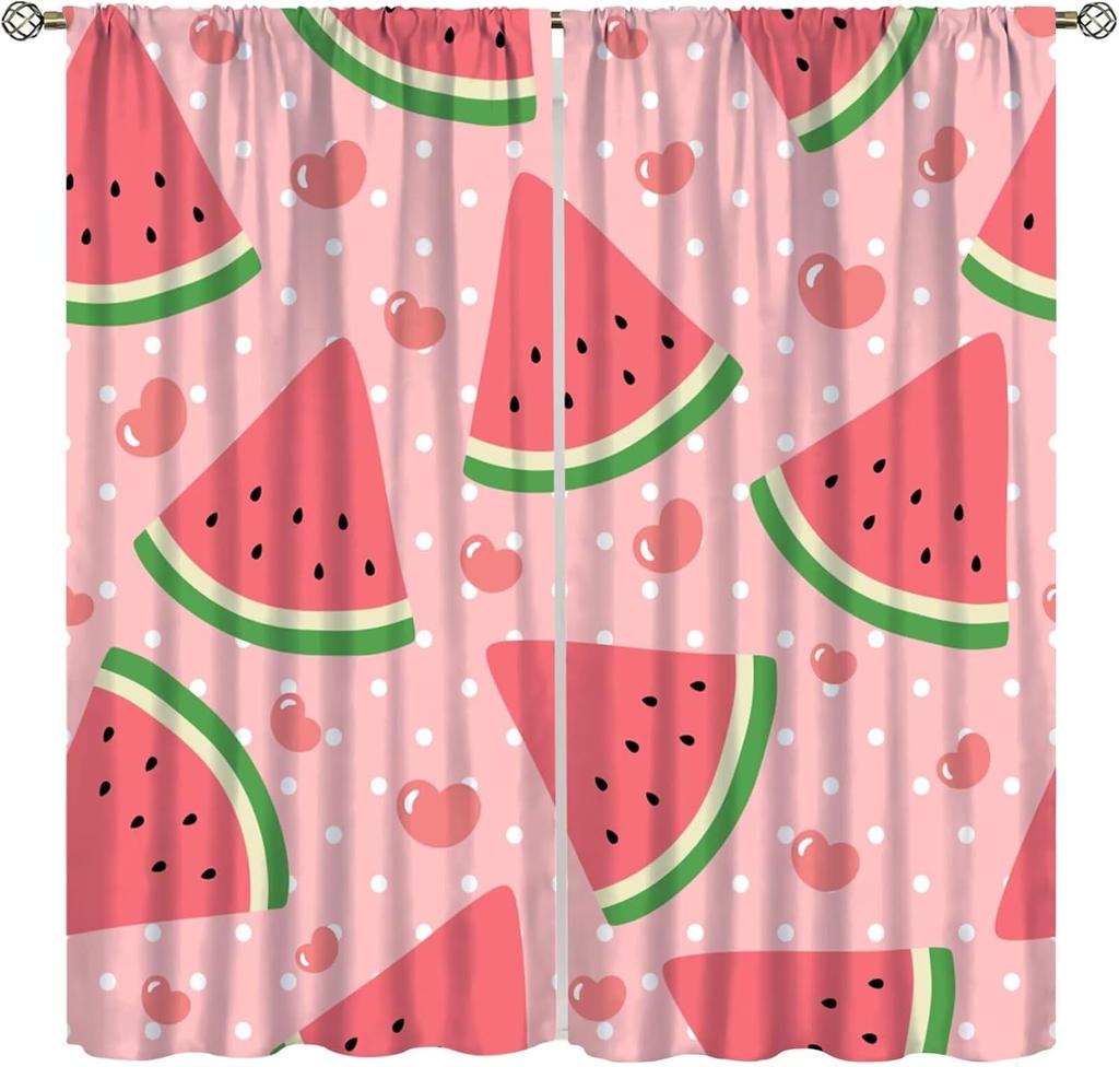 Erdbeer Frucht Blume Niedliche Vorhänge Groovy Funky Trendige Blumenbedruckte Stangentasche Fensterbehänge für Mädchen Schlafzimmer Wohnzimmer