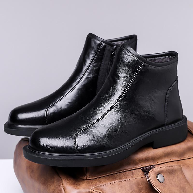 Fashion British Leather High Top Business Men's Dress Shoes Fashion Autumn Winter Leather Boots Men Designer Platform Chelsea Boots Male