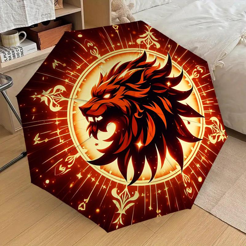 

1pc Lion Head Emblem Fashionable Automatic Opening/Closing Folding Umbrella with 8 Iron Bones, Plastic Handle yy2510150021