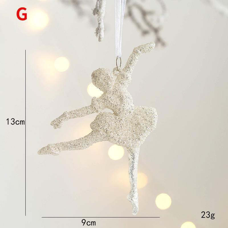 Christmas White Glitter Angel Girl Pentagram Pendants Merry Christmas Tree Decorations for Home Xmas Ornaments Hanging Pendants