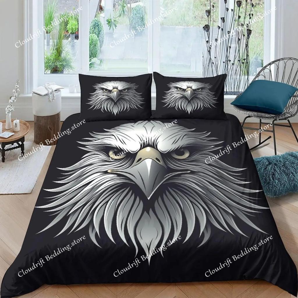 3D Eagle Duvet Cover, Dirt Bike Bedding Set For Kids Teens Adult Room Decor, Motocross Animals Black Printed Comforter Covers