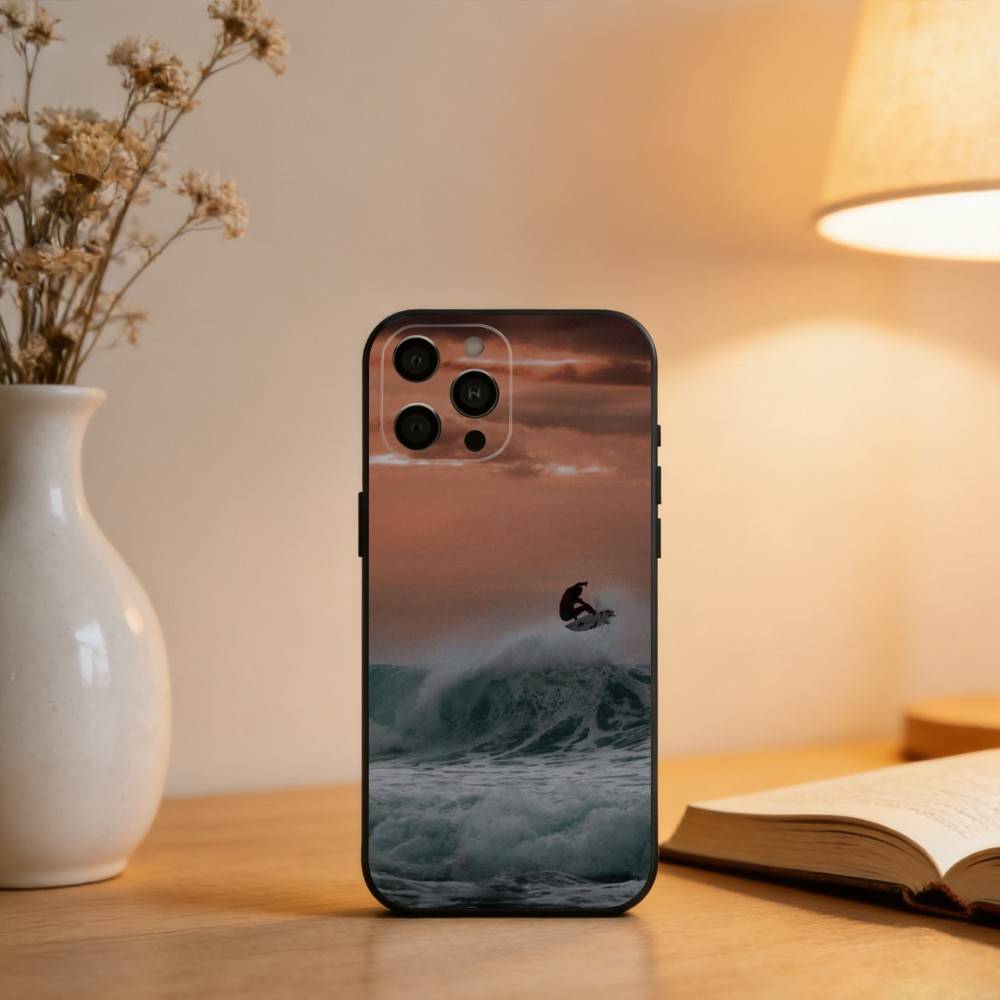S-Surf Beach Rips C-Curls Phone Case For iPhone 17,16,15,14,13,12,11 Plus,Pro Max,XS,Soft Silicone Black Cover