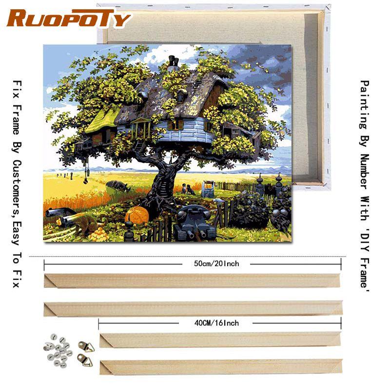 

Ruopoty Маленький Дом Картина DIY Картина по Номерам Наборы Пейзаж Современная Настенная Картина По Номерам С DIY Рамкой Для Домашнего Декора 40x50 см