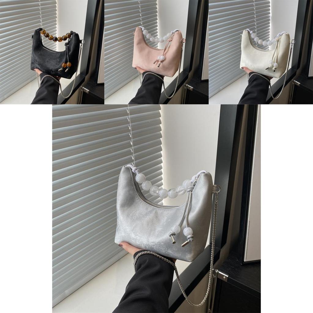 Elegante Schwarze Perlen-Bestickte PU-Handtasche Stilvolle Lässige Umhängetasche Für Damen