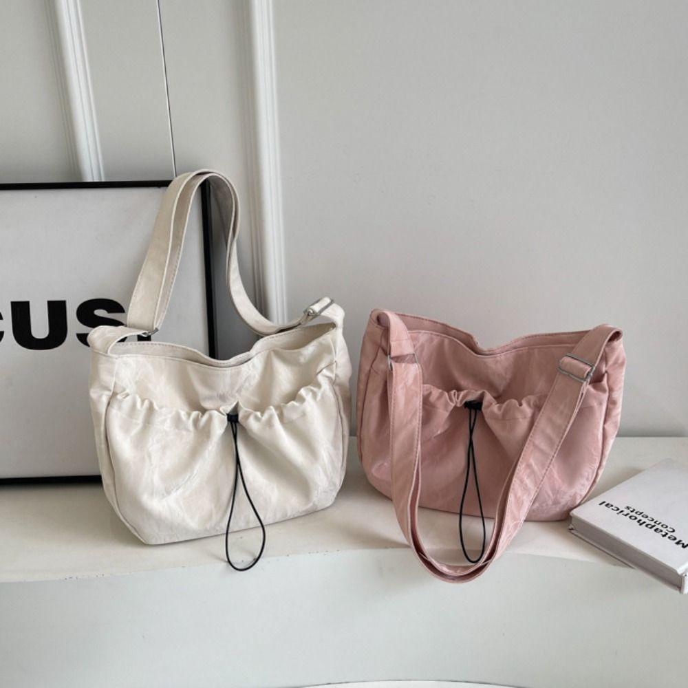 Large Capacity Drawstring Shoulder Bag Zipper Casual Crossbody Bag Nylon Shoulder Bag Travel