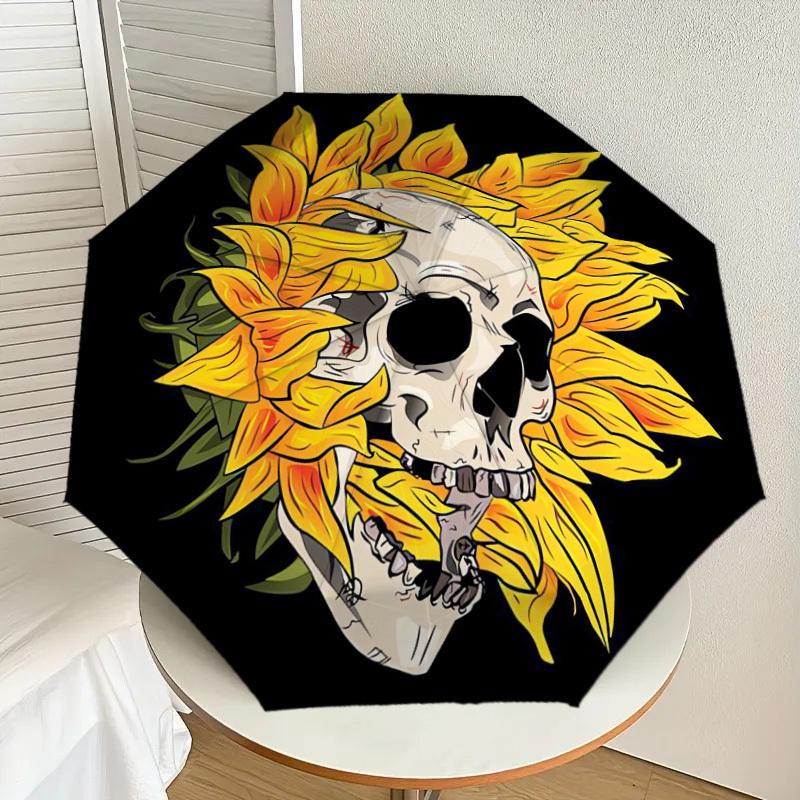 

1pc Skull with Sunflower Crown Umbrella with Plastic Handle,Suitable for All Seasons Home Travel Outdoor UmbrellaDD889