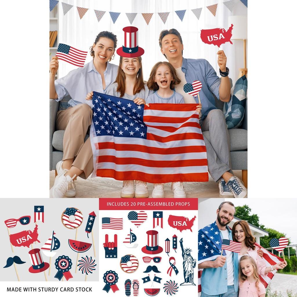 American Independence Day Photo Props Set With 20 Paper Party Decorations For Celebrations