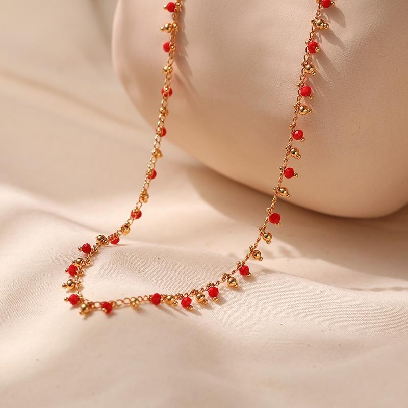 Exotic Style Crystal Beaded Simple Clavicle 18k Gold Plated Necklace