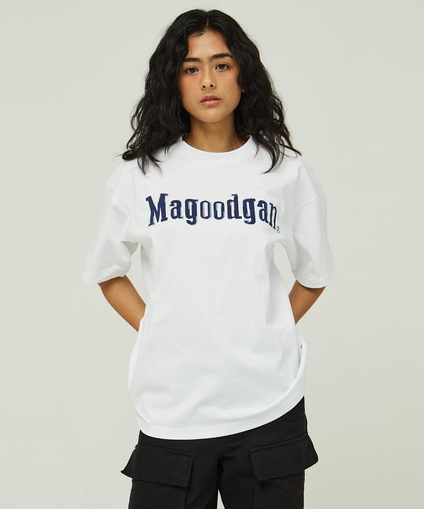 MAGOODGAN Swagver 3580 Embroidered Oversized Off-White Short Sleeve Tee