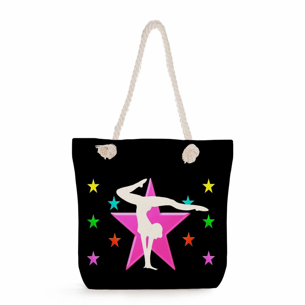 Multifunctional Gymnastics Printed Thick Rope Shoulder Beach Bag Casual Large Capacity Handbag 0244 CLE