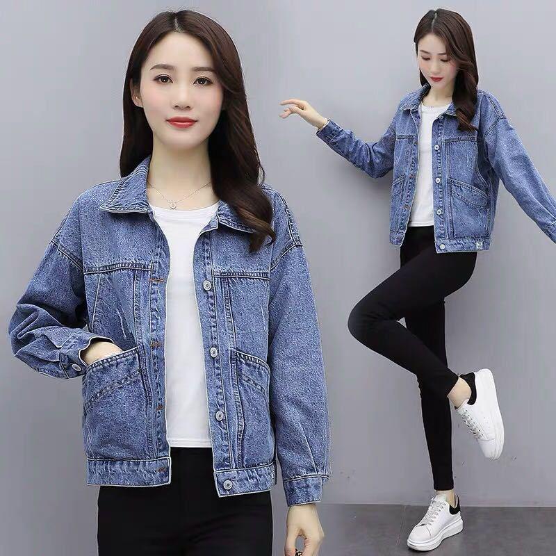 Women's Long Sleeve Loose Fit Short Denim Jacket - Korean Style for Spring/Autumn 2025