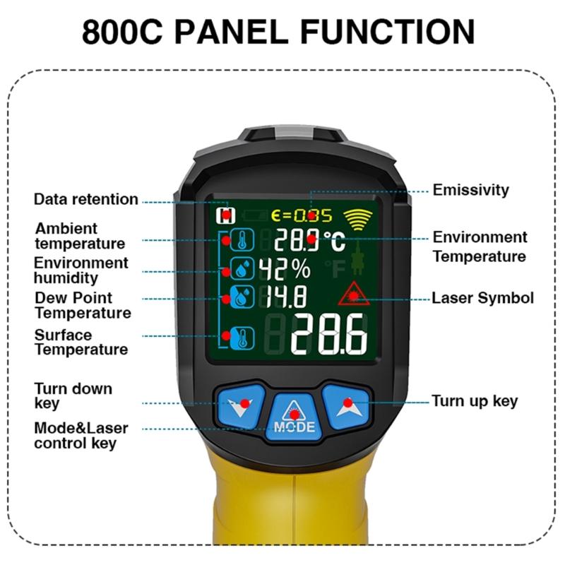 MESTEK Digital Temperature Thermometer -50 to 800℃ Temp with High Low Temperature Alarm Portable