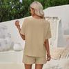 Summer Women'S Casual Style Loose Round Neck Solid Color Short Sleeved Top And Shorts Set