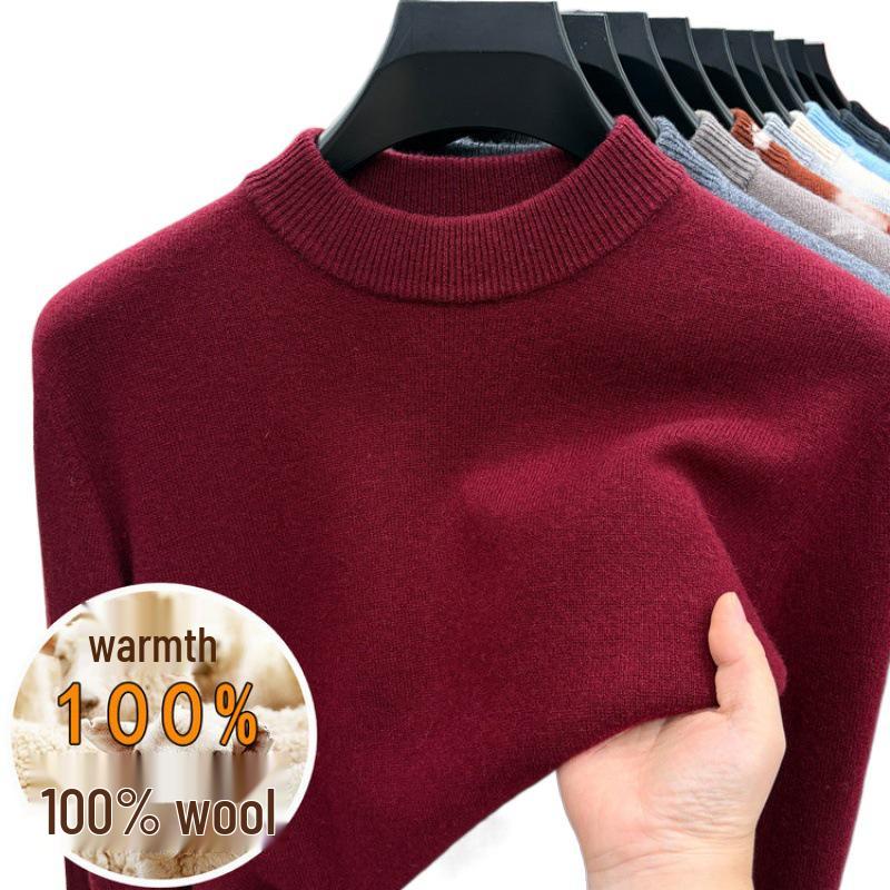 Men's Autumn/Winter Wool Sweater - Half-High Collar, Solid Color, Long Sleeve, Skin-Friendly, Warm Base Layer