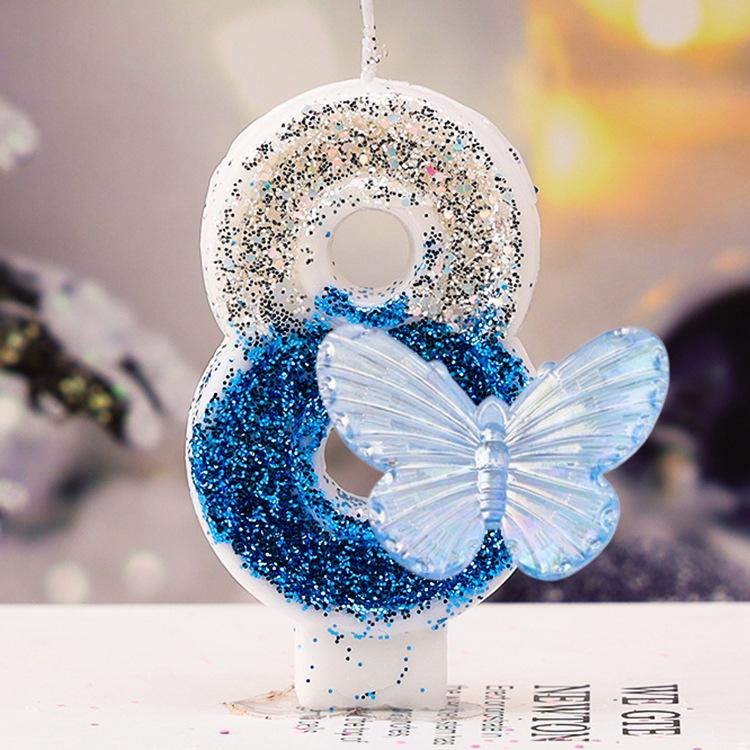 1st Birthday Candle Cake Topper Colours Creative Number 1 Candle Cute Blue Butterfly Digital Candle Birthday Wedding Party Decor