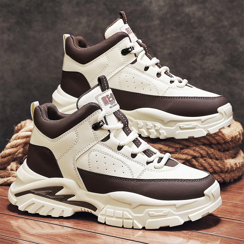 Men Short Boots High Top Thick Sole Wear-resistant Comfortable Lace Up Casual Shoes Breathable Non Slip Daily Commuting Sneakers