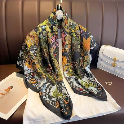 Autumn Simulated Silk 90CM Square Scarves Head Echarpe Foulards Femme Wraps Women Shawls Bandana Hijabs