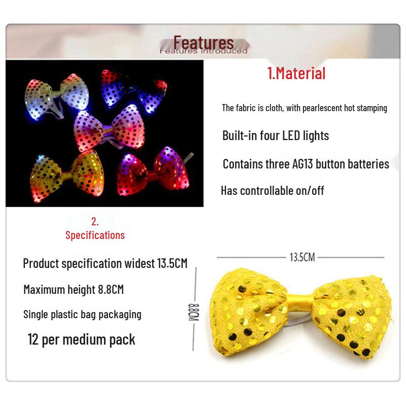 0337 LED Pailletten Blinkende Fliege - Vier Lichtmodi für Partys