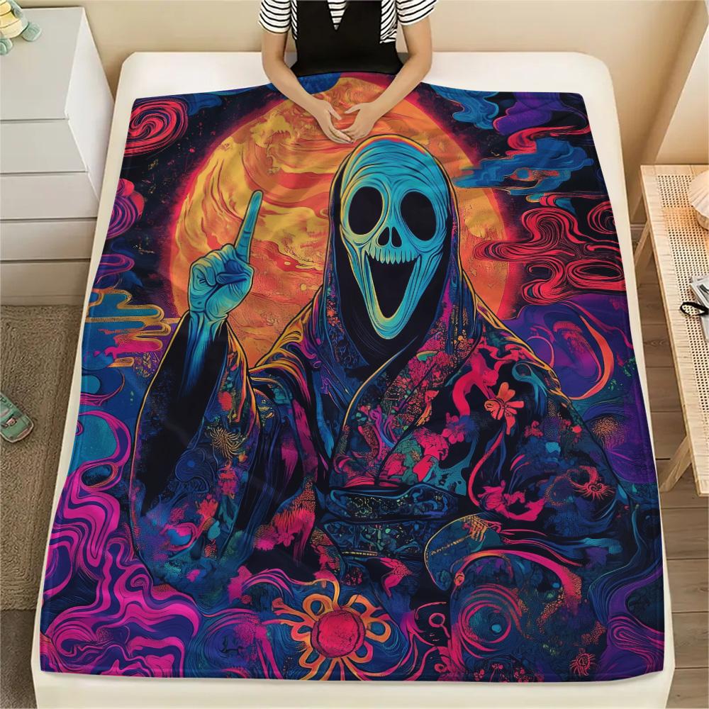 

Screaming Skull Print Flannel Blanket, High quality Comfortable for All Seasons, Home Decor, Warmth and Comfort 80cm x 120cm