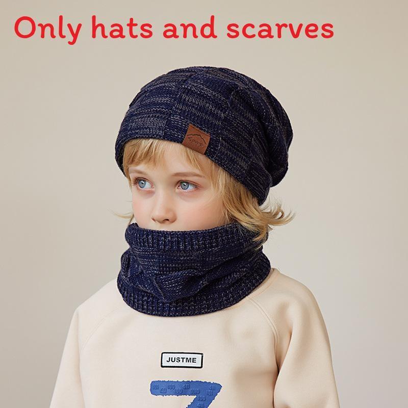 

Winter Kids Knitted Cap And Accessories Set With Windproof Features For Outdoor Play Navy Blue Two