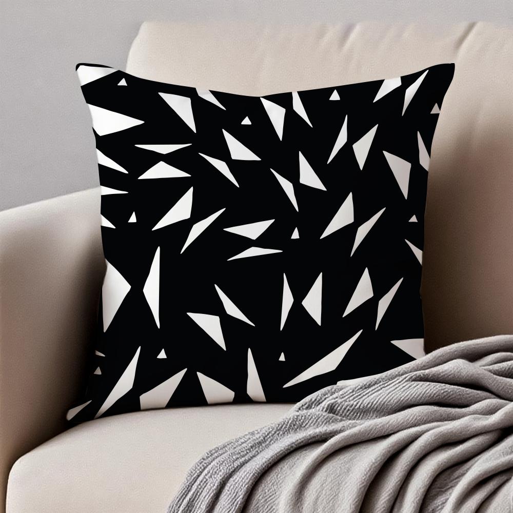 Simple Black And White Abstract Modern Style Cushion Cover Pillowcase Antidustmite Invisible Zipper Short Plush Sofa Cushion