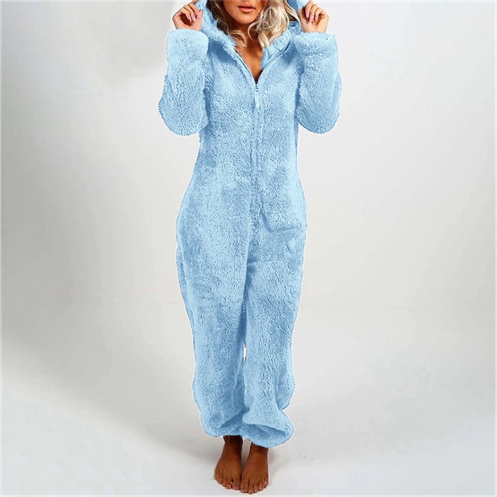 

Women Long Sleeve Hooded Jumpsuit Pajamas Casual Winter Warm Rompe Sleepwear M
