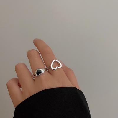Retro Hiphop Zwart Hart Ring Sieraden Set Mannen Vrouwen Anillos Esthetische Anel Accessoires Cadeau