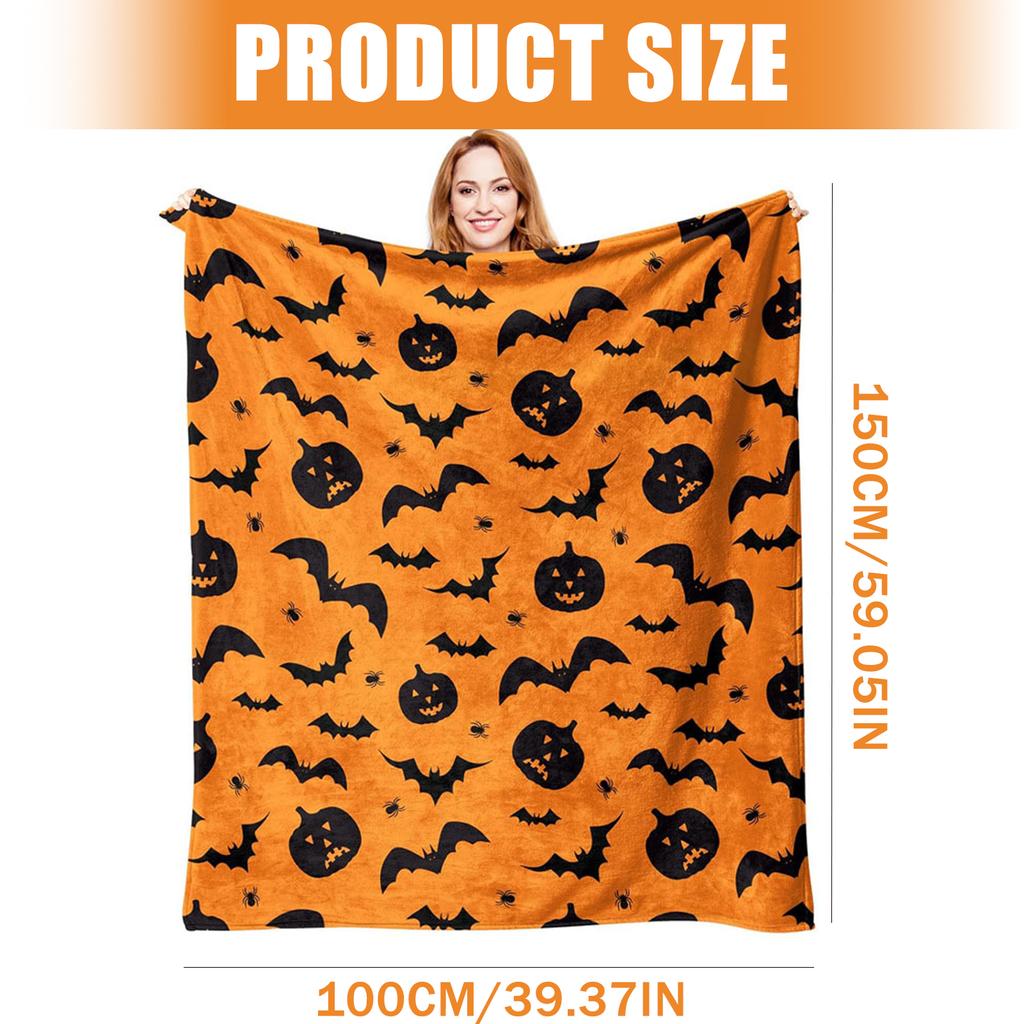 Halloween Themed Throw Blanket Soft Flannel Fabric for Family Gatherings Outdoor Activity Machine Washable Polyester