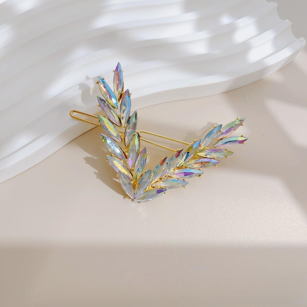 Lesní styl V-spona do vlasů s třpytivými diamanty a náhlavní páska s klipem ve tvaru pšeničného klasu, módní vlasový doplněk s rovnou sponou.