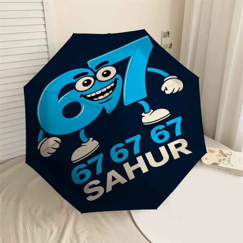 

1PC 67 Sahur Automatic Open/Close Umbrella with Windproof, 8-Rib Sturdy Canopy, Durable Ribs, Fashionable Design, Outdoor Accessory, Fun Prin, Holiday